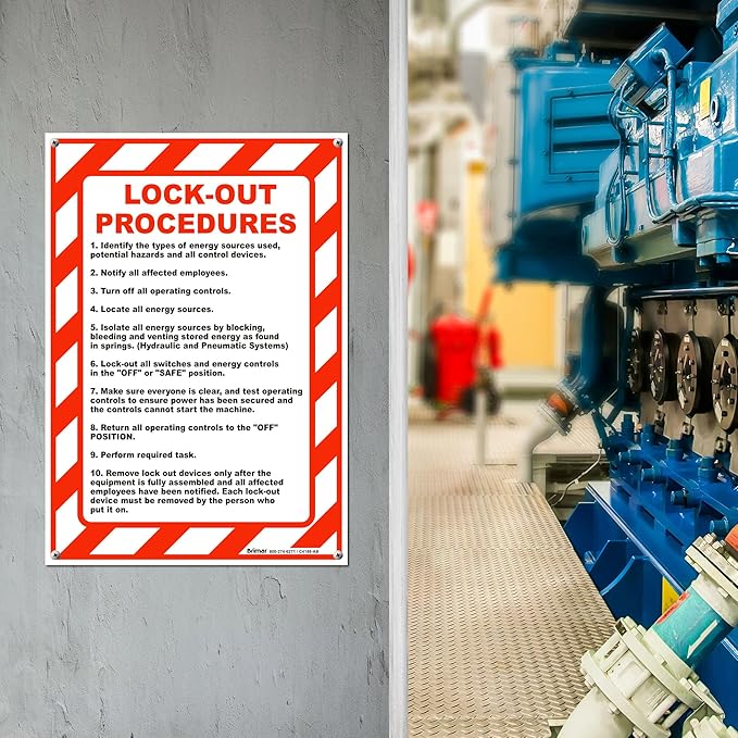 Brimar - 7" x 10" - Lock-Out Procedures Sign - Polyethylene Plastic - Easy Installation - Workplace Safety