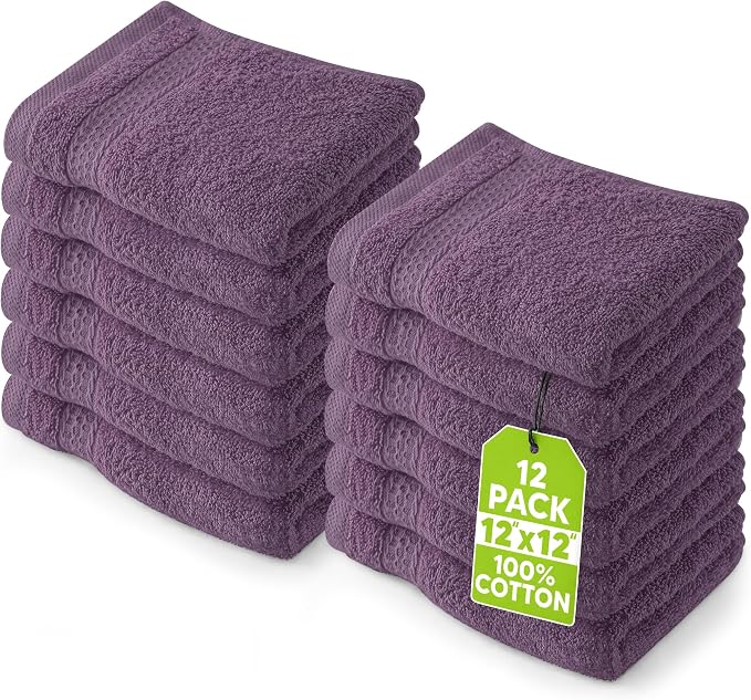 Utopia Towels 12 Pack Premium Wash Cloths, 12x12 in, 100% Cotton, Plum | Highly by Unknown