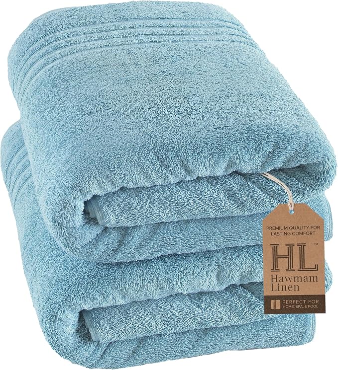 Hawmam Linen Jumbo Large Bath Sheets Towels 2 Pack Soft and Absorbent by HawmamLinen