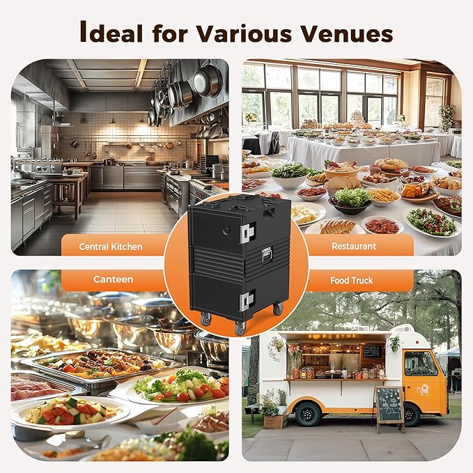 127QT Non-Electrical Catering Food Warmers with Casters, 304 Stainless Steel Latch & Door Shaft, Insulated Food Carrier for 8 Full-Size Pans(NOT Included), Food Warmer Hot Boxes for Catering