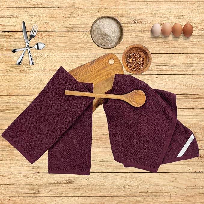 Burgundy Red Wine Kitchen Dish Towels, 100% Cotton - Image 4