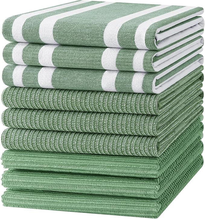 Homaxy Cotton 380 GSM Premium Kitchen Towels, 9 Pack, Grass Green by Homaxy