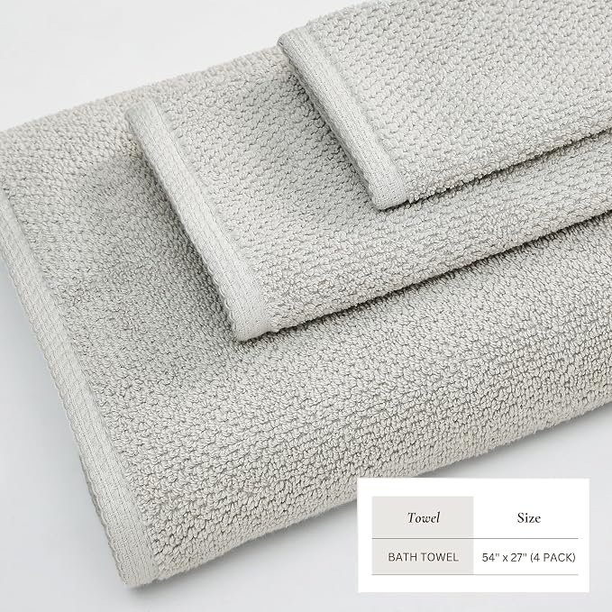 Great Bay Home 100% Cotton 4 Pack 54x27 Bath Towel Set - Image 4