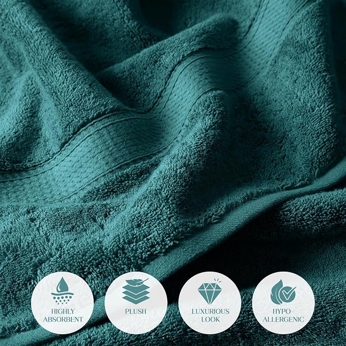 Superior Egyptian Cotton Plush & Absorbent, Bath Towel Set of 4, Teal | Quick - Image 5