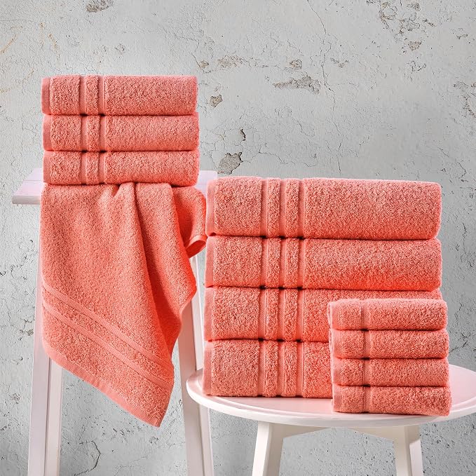Hawmam Linen Coral Orange Bath Towels 4 Pack Soft and Absorbent - Image 2