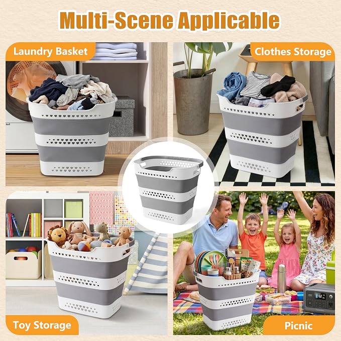 2 Pcs 42L Collapsible Laundry Baskets- Foldable Laundry Basket - Image 7