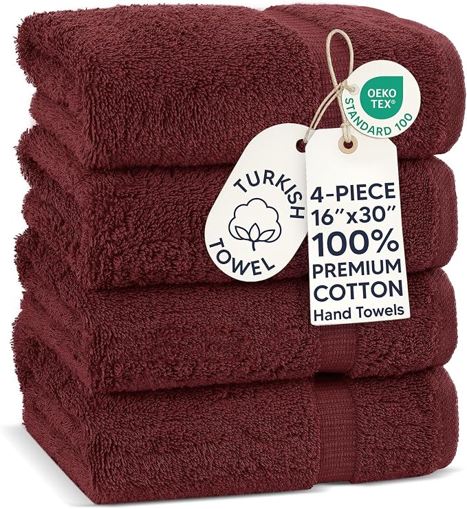 Chakir Turkish Linens 100% Cotton 4-Pack Hand Towels 16x30, Cranberry | Premium by ChakirTurkishLinens