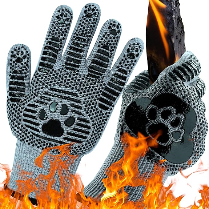 UBeesize BBQ Gloves (Bear Paw), 1472°F Heat Resistant Grill Gloves, Fireproof Oven Gloves for Cooking, Non-Slip Fire Glove for Grilling, Barbecue, Smoker, Baking, Frying