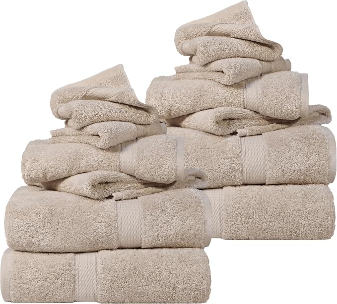 SUPERIOR Egyptian Cotton Ultra Plush & Absorbent, 12 Piece Set, Stone | by SUPERIOR