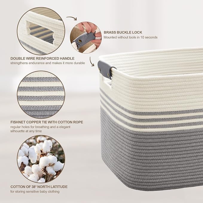 45L Small Woven Laundry Basket Hamper - Image 5