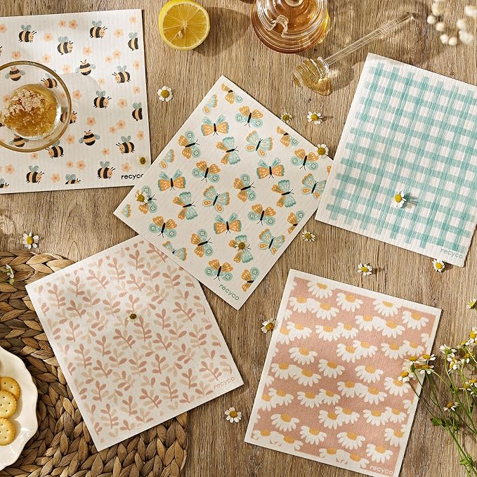 RECYCO Swedish Dishcloths for Kitchen | 5 Pack Gingham Flutter Washable Dish - Image 2