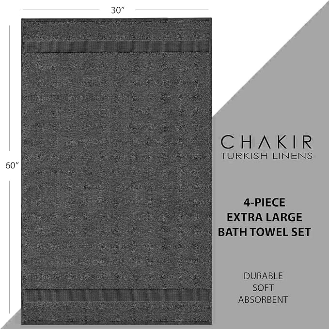 Chakir Turkish Linens 100% Cotton 4-Pack Bath Towels 30x60, Dark Gray | Premium - Image 6