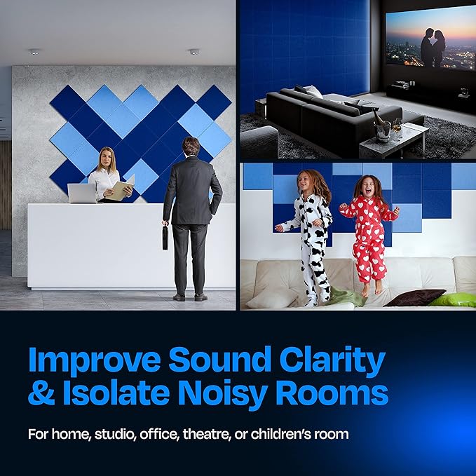 Acoustic Panels 12-Pack Soundproof Wall Panels 12"X12"X0.4" Sound Panels High Density Sound Dampening Panels - [Admiral Blue Square]