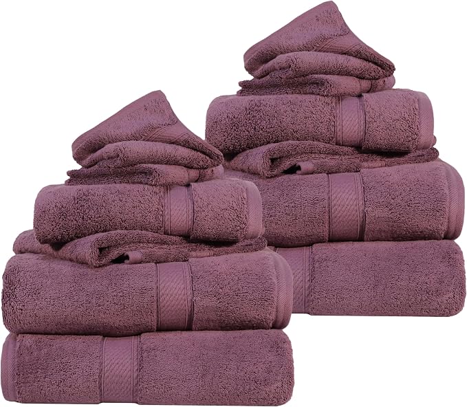 SUPERIOR Egyptian Cotton Ultra Plush & Absorbent, 12 Piece Set, Plum | by SUPERIOR
