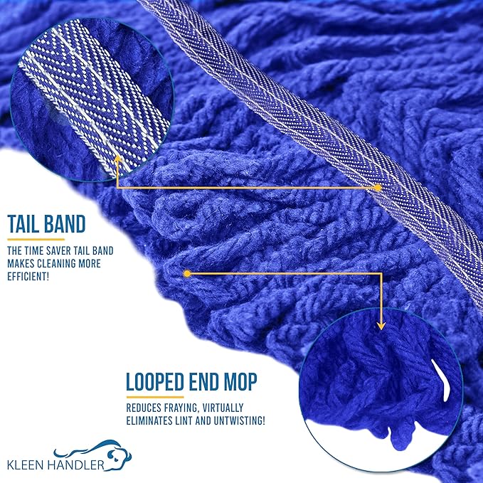 KLEEN HANDLER Blended Loop End Heavy Duty Mop Head Replacement, Wet Mop Refills for Industrial and Commercial Use, Dark Blue, 24 Oz (24-Pack)