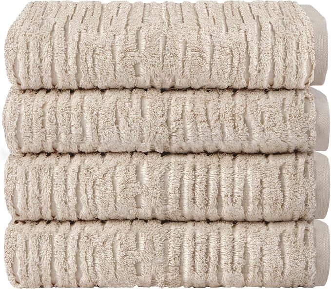SKL Home CloudSoft 100% Cotton Luxury 4-Piece Bath Towel Set, Oatmeal | Premium by SKLHomebySaturdayKnightLtd