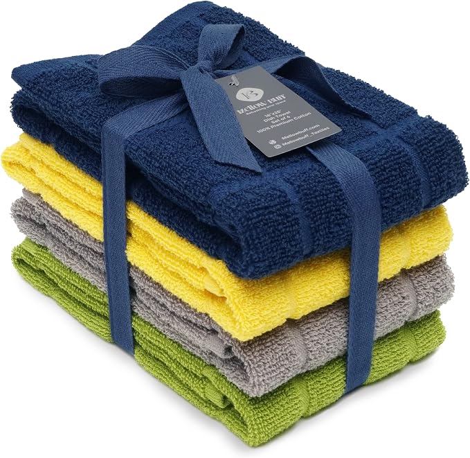 100% Cotton Terry Dish Towels, 4 Pack Solid, 16 x26 Inches, Super Soft and by Ecotribe