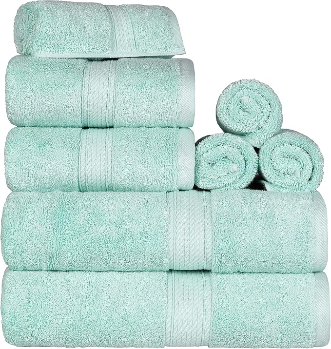 SUPERIOR Egyptian Cotton Ultra Plush & Absorbent, 8 Piece Set, Sea Foam | Quick by SUPERIOR