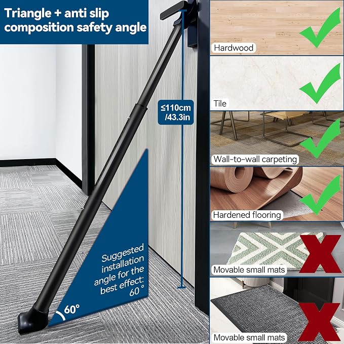 Rerishom Door Security Bar, Heavy Duty Door Stopper Jammer - Image 8