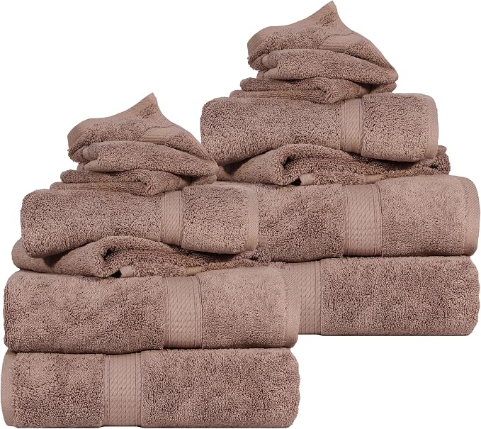 SUPERIOR Egyptian Cotton Ultra Plush & Absorbent, 12 Piece Set, Muted Mauve | by SUPERIOR