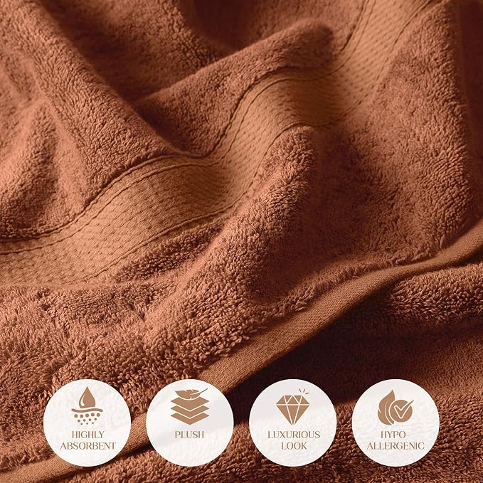 SUPERIOR Egyptian Cotton Ultra Plush & Absorbent, 3 Piece Set, Rust | Quick Dry - Image 5