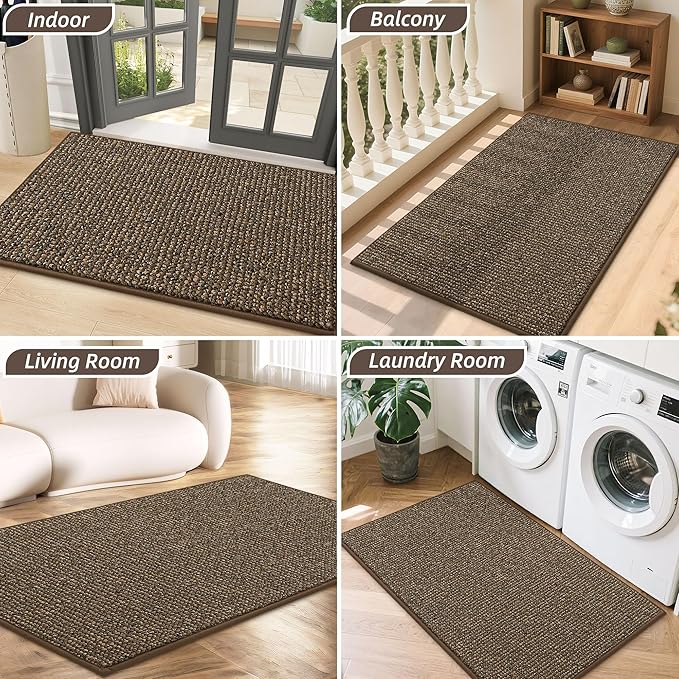 BEQHAUSE Dirt Trapper Door Mat 20" x 32", Non-Slip Washable Doormats Entrance Mat, Dirt Resistant and Absorbent Welcome Mat, Low Profile Floor Mats for Front Back Door and Entryway, Brown