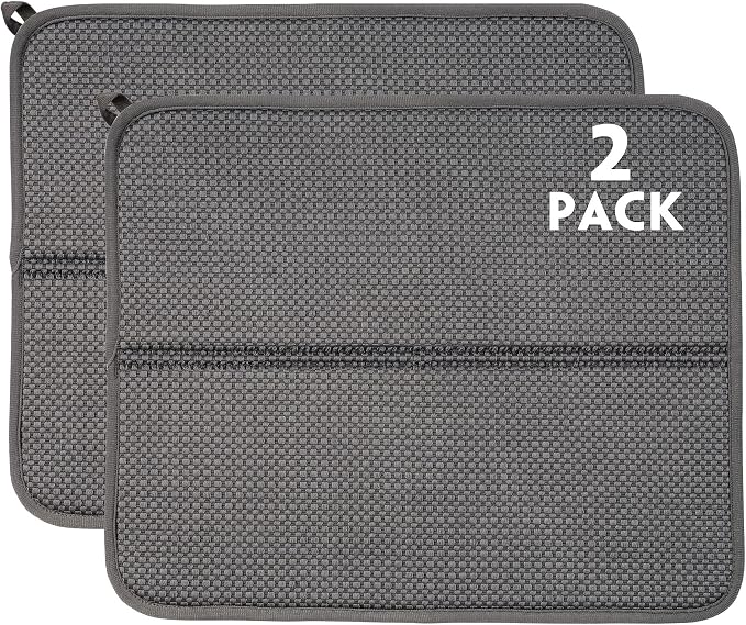 FRESHMINT Dish Drying Mats 2 Pack, Ultra Absorbent, Microfiber, Washable & by FRESHMINT