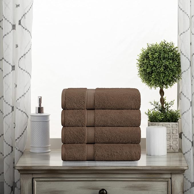 SUPERIOR Egyptian Cotton Plush & Absorbent, Hand Towel Set of 4, Chocolate | - Image 2