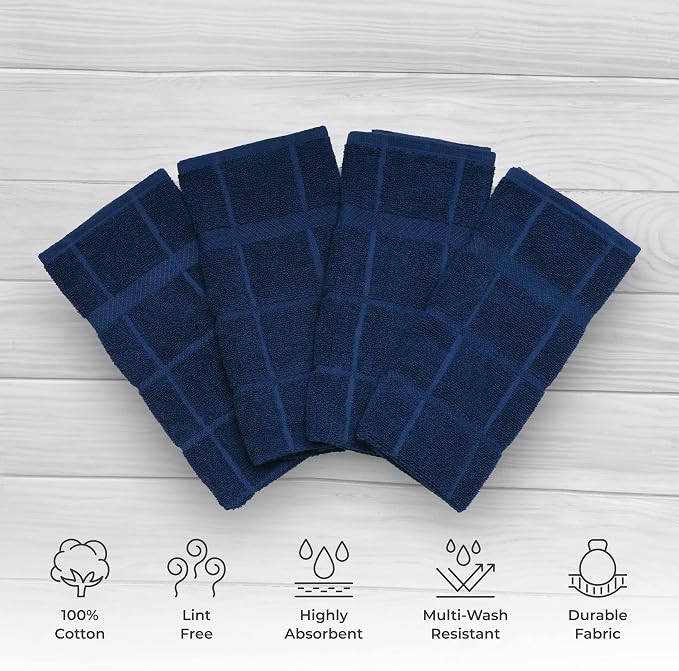100% Cotton Terry Dish Towels for Kitchen, 4 Pack Plain, 16 x26 Inches - Image 2