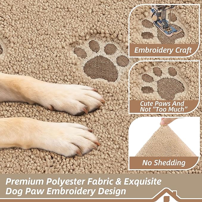 BEQHAUSE Dog Door Mat for Muddy Paws 20"x32" Dirt Trapper Absorbent Doormat Non Slip Entryway Rugs Washable Stain Resistant Welcome Floor Mat Soft Low-Profile for Front Back Door, Beige