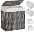 SONGMICS Laundry Hamper with Lid, 110L Double Wicker Basket, 6 Mesh Bags by Unknown