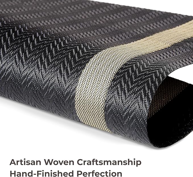 Leetaltree Luxury Black Placemats with Gold Stripes Placemats Set of 4 - Waterproof Washable for Wedding, Anniversary, Daily Use - Sparkling Table Decor - Hand-Cut