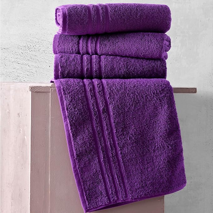 Hawmam Linen Lilac Purple Bath Towels 4 Pack Soft and Absorbent - Image 2