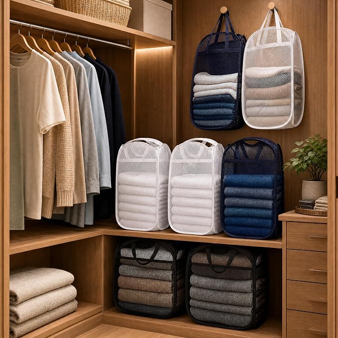 6 Pcs Handy Laundry Collapsible Mesh Foldable Hampe | Popup Laundry Basket - Image 6