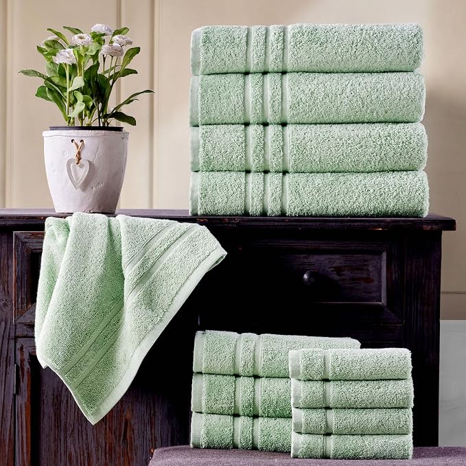 Hawmam Linen Light Green Bath Towels 4 Pack Soft and Absorbent - Image 2
