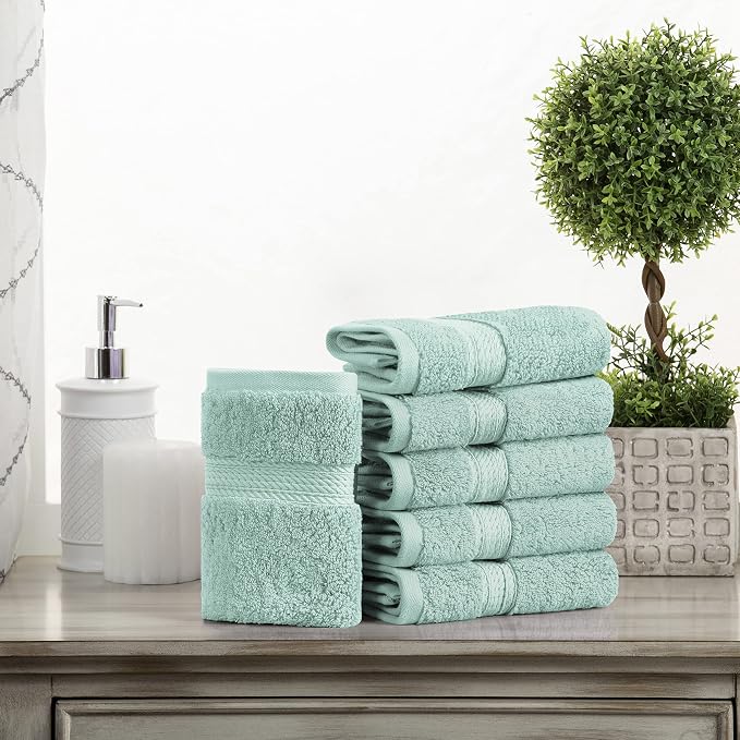 Superior Egyptian Cotton Plush & Absorbent, Face Towel Set of 6, Sea Foam | - Image 2