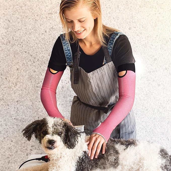 OriStout Cut Resistant Gardening Sleeves with Tumb Hole, Protective Arm Sleeves for Yard Work, Kitchen, Arm Guards for Biting, Pet Grooming, Gardening Gifts for Women, Pink, 1 Pair
