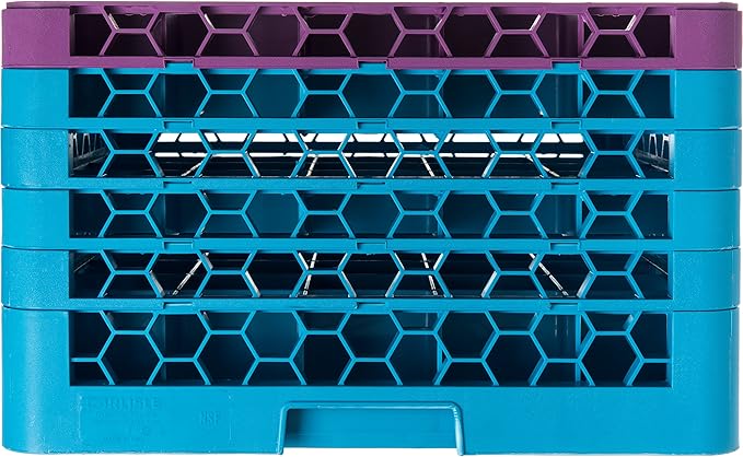 CFS RG25-5C414 OptiClean 25 Compartment Glass Rack with 5 Extenders, 11.9", Polypropylene, Lavender/CFS Blue