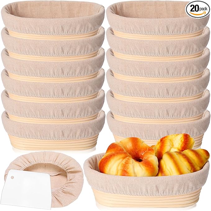 Gejoy 20 Sets Bread Proofing Baskets Bulk Banneton Dough Proofing Bowls Kit with Cloth Liner Sourdough Basket for Home Sourdough Bakers Supplies (Oval,10 Inch)