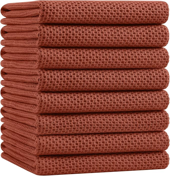 Homaxy 100% Cotton Oversized Waffle Weave Kitchen Towels 8-Pack, Rust | 20 x 28 by Homaxy