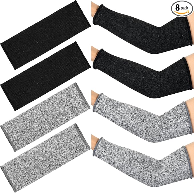 Neer 4 Pair Protective Arm Sleeves for Thin Skin Anti-Cut Burn Resistant Cover Forearm Sleeve for Cooking Construction(Black, Gray, 11.8 Inch)