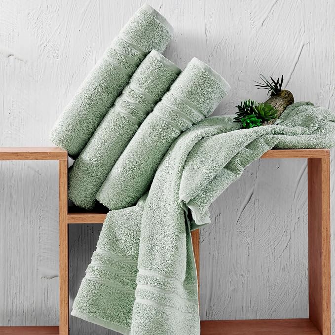 Hawmam Linen Light Green Bath Towels 4 Pack Soft and Absorbent - Image 5