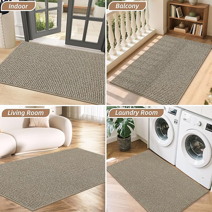BEQHAUSE Dirt Trapper Door Mat 17"x30", Non-Slip Doormats (Rolled-Up NO Creases) Washable Entryway Rugs, Dirt Resist and Absorbent Welcome Mat, Low Profile Floor Mats for Front Back Door, Light Beige