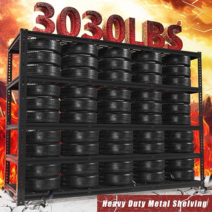 60" W x 24" D x 72" H Garage Shelving Heavy Duty Metal Shelving 3030LBS Storage Shelves Adjustable Metal Shelves for Storage Industrial Garage Shelves for Warehouse Basement