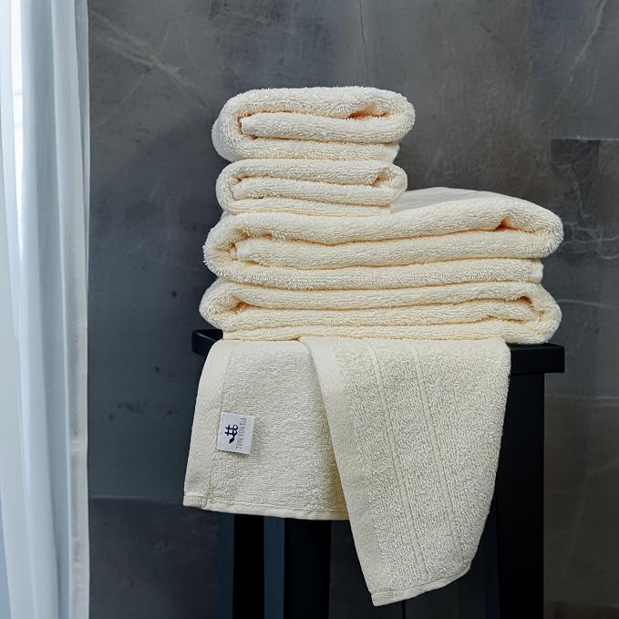 8 Piece Towel Set, 2 XL Bath, 2 Hand, 4 Washcloth, Cream | 100% Cotton - Image 3