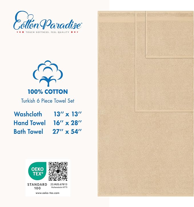 Cotton Paradise 100% Cotton Turkish Towel Set, Soft Absorbent Quick Dry - Image 4