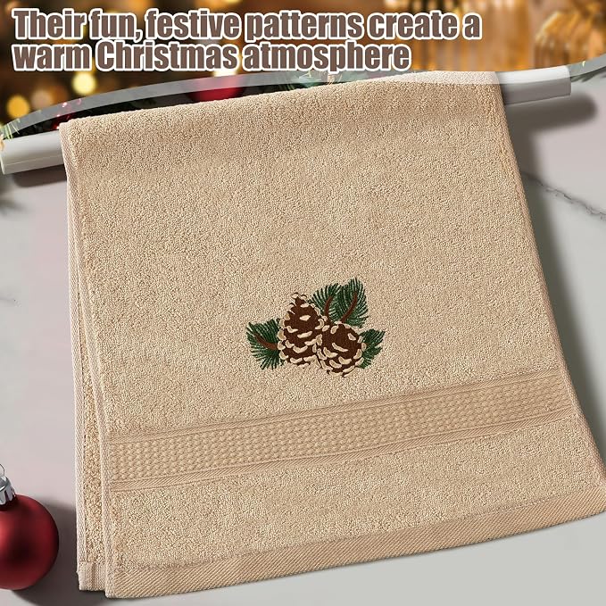 3 Pcs Rustic Pine Cone Hand Towels - Image 3