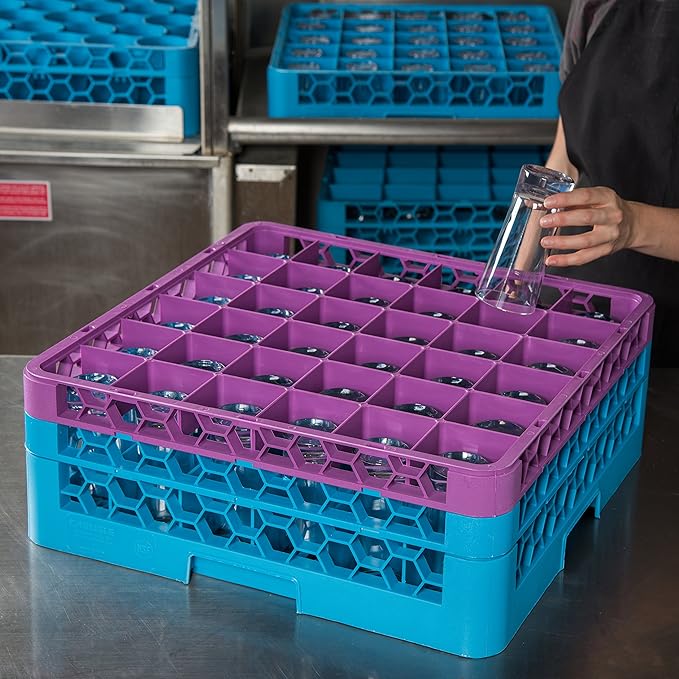 CFS RG36-2C414 OptiClean 36 Compartment Glass Rack with 2 Extenders, 7.12", Polypropylene, Lavender/CFS Blue