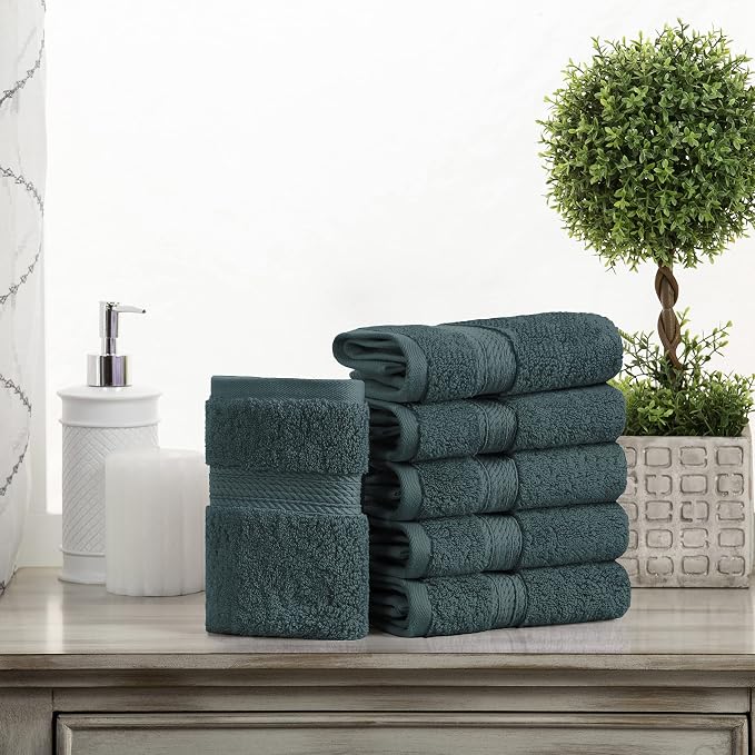 Superior Egyptian Cotton Plush & Absorbent, Face Towel Set of 6, Teal | Quick - Image 2