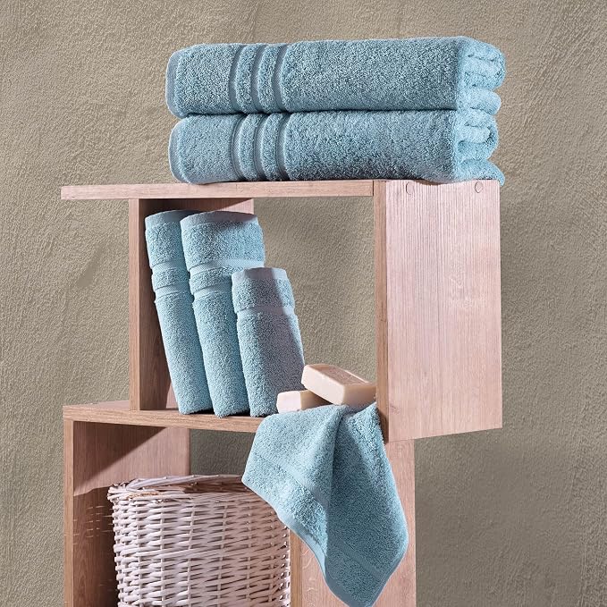 Hawmam Linen Light Blue 6 Piece Bath Towels Set - Image 5